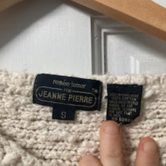 Vintage Jeanne Pierre Cream Cotton Pearled 3/4 Length Sleeve Sweater Size Small - Picture 3 of 5